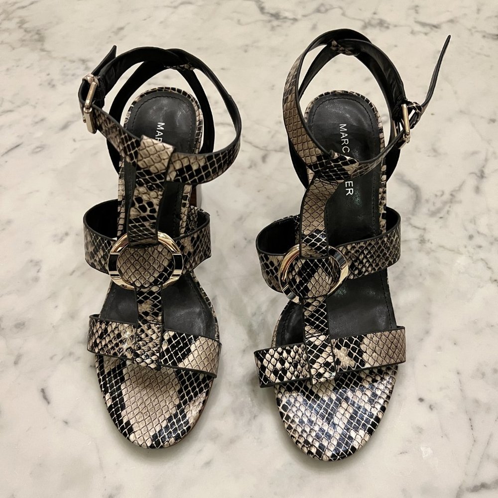 Marc Fisher Walinda T-Strap Snakeskin Print Block Heel Sandals Size 7.5 - Picture 3 of 10